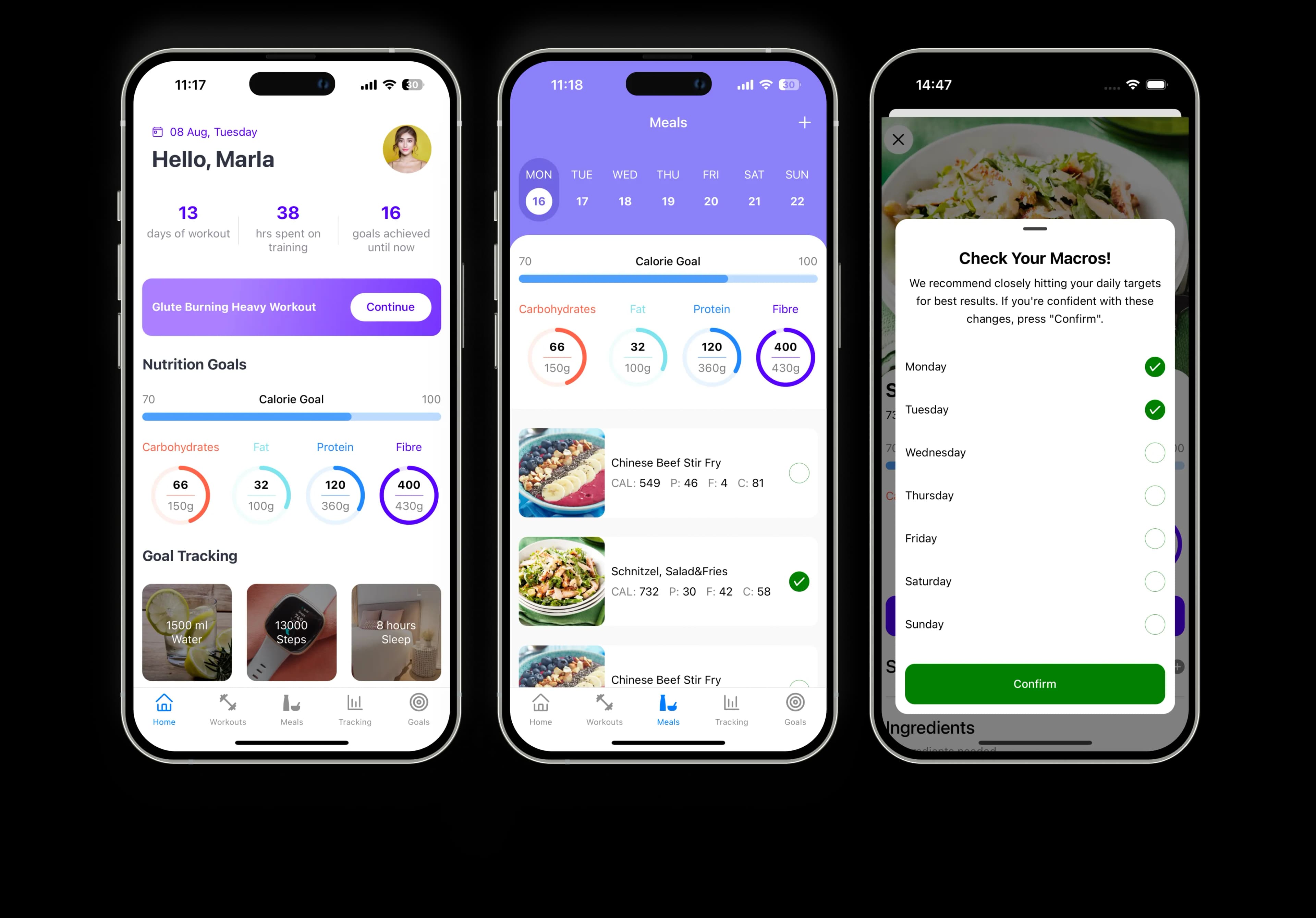 Screens from the FitNLit app